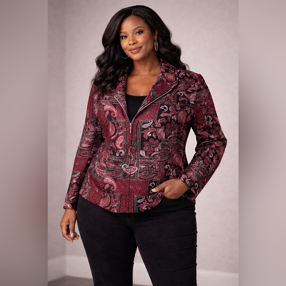 Christopher & Banks Red and Black Paisley Blazer Size XL